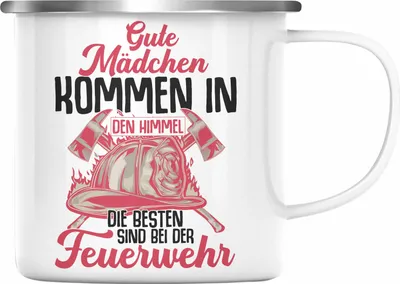 Produktbild von Trendation - Feuerwehr Frau Emaille Tasse Geschenk Frauen Feuerwehrfrauen Spruch Geschenkidee (Silber)