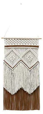 Image de Tapis en macramé, décoration murale bohème, coton et bois, Z214, L-b