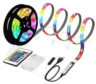 Zdjęcie produktu dla Taśma LED rgb 5050 2M zasilana bateriami USB zdalne sterowanie