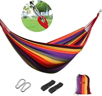 Produktbild von Famanu Hängematte für den Außenbereich - Mehrpersonen - 260 x 150 cm - Tragkraft bis 200 kg - Tragbar - Mit Tragetasche - Terrasse Garten