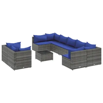 Produktbild von 10-tlg. Garten-Sofagarnitur mit Kissen Grau Poly Rattan