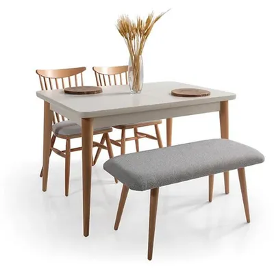 Produktbild von Essgruppe Esszimmer Set Esstisch Ausziehbar 2x Stühle Bank Gepolstert