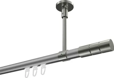 Produktbild von Interdeco Innenlaufstange / Gardinenstange mit Innenlauf Silbergrau / Edelstahl-Optik, Typ Sonette Elanto (Rillenzylinder) Deckenmontage, 20 mm Ø 1-läufig, 420 cm