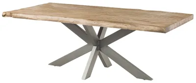 Immagine prodotto di MASSIVMOEBEL24 | FREEFORM 5 Tavolo da pranzo in legno di mango - verniciato beige / gambe incrociate argento 200x100