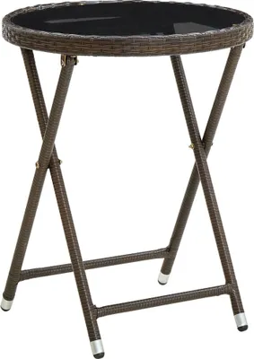 Obrázek produktu pro The Living Store Odkládací stolek hnědý 60 cm z polyratanu a tvrzeného skla