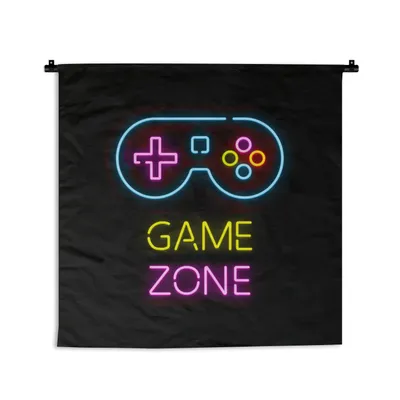 Produktbild von MuchoWow® Wandteppich Wandbehang Controller - Spiel - Neon - Schwarz - Zitate - Spielzone 150x150 cm Tapisserie Dekoration Wandtuch - Wohnaccessoires - Modernes