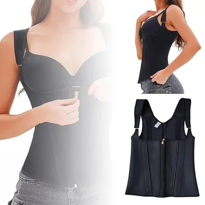 Produktbild von Damen Waist Trainer Korsett, verstellbarer Taillenformer mit Haken & Reißverschluss, passend für alle Körpertypen, Schwarz, Taillenumfang 68 cm
