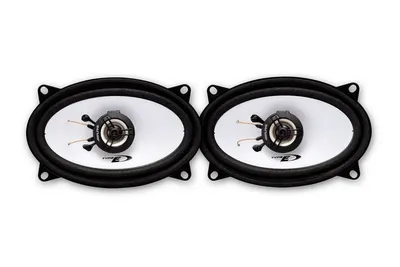 Two oval-shaped car speakers are shown against a white background.