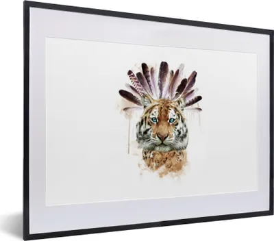 Produktbild von MuchoWow® MuchoWow® Gerahmtes Poster Tiger - Kopf - Federn 40x30 cm - Poster mit zchwarzem Bilderrahmen - Bilderrahmen - Poster im Rahmen