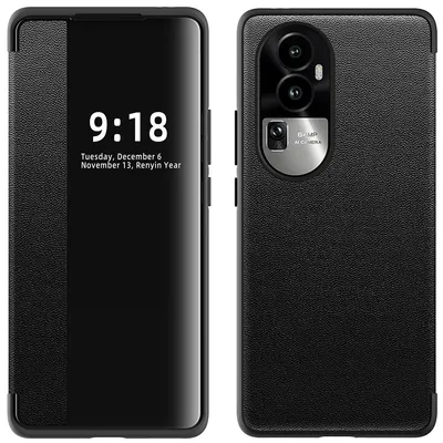Immagine prodotto di Custodia per Oppo Reno10 sottile custodia in Finto cuoio con finestra di visualizzazione nera