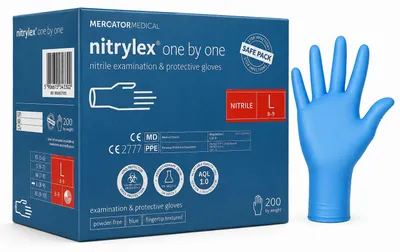 Produktbild von Einweghandschuhe Mercator One by one Nitril blau Größe L 200 Stück für Hygiene