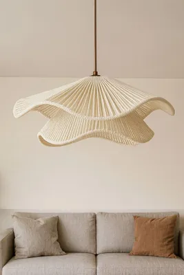 Produktbild von Opviq, Moderne Hängeleuchte (Ecru), Ø50 h:17 cm, Höhenverstellbar 18-52 cm | Kunststoffkörper, Makramee-Kappe, E27 Fassung, Max 40 W | Skandinavisches Design für stilvolle Räume.