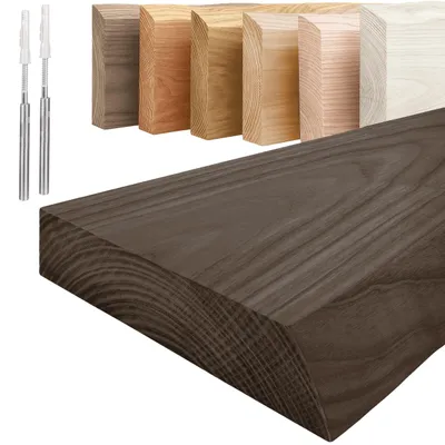 Image de LAMO Manufaktur Étagère flottante murale bois avec fixation invisible | Etagere murale 80 cm pour salon, cuisine, bureau | Couleur: noir, Bord: naturel | Bois massif, design moderne, effet flottant