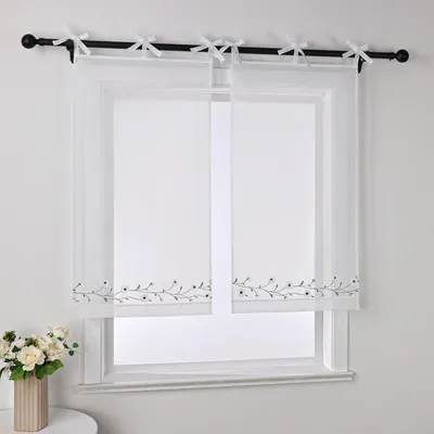 Voile Gardine Landhausstil Kamille Weiß 90x60 cm