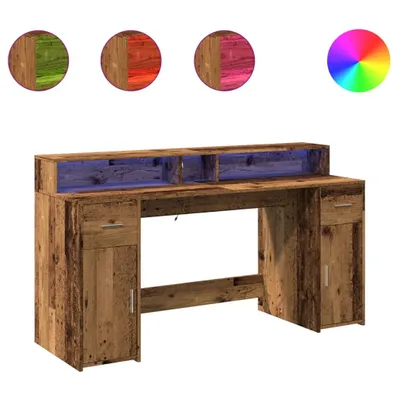 Image de Bureau avec lumières LED vieux bois bois d'ingénierie