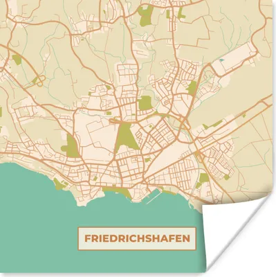 Produktbild von MuchoWow® Poster Friedrichshafen - Karte - Stadtplan - Vintage - Karte 75x75 cm - Wand Dekoration