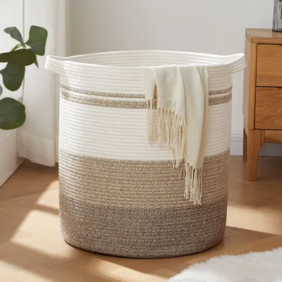 Immagine prodotto di OIAHOMY Cesto per la biancheria, 50x45x45 cm, cesto portaoggetti in cotone e corda, contenitore per la biancheria