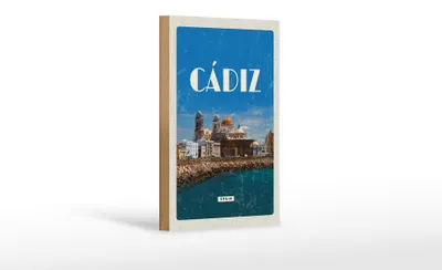 Produktbild von Holzschild Reise 12x18cm Retro Cadiz Spain Altstadt Meer Urlaub
