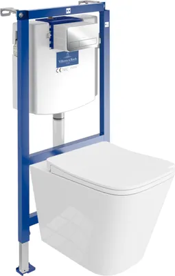 Produktbild von DOMINO | Villeroy&Boch ViConnect H112 Vorwandelement Unterputz WC mit Bedienplatte + Wand Hänge Tiefspül WC Maio Weiß Spülrandlos | WC Komplett sett |