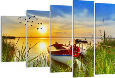 Produktbild von Bild auf Leinwand - Leinwandbild - Boot See Sonnenuntergang Sommer Menschen - 150x100cm - Wand Bild - Wanddeko - Leinwanddruck - Bilder - Kunstdruck - Leinwand bilder - Wandkunst - EG150x100-3053