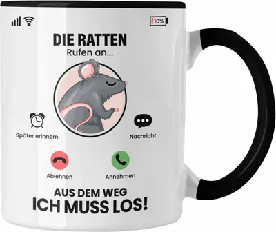 Produktbild von Trendation - Die Ratten Rufen An Tasse Geschenk für Ratten Züchter Besitzer Geschenkidee Lustig Spruch (Schwarz)