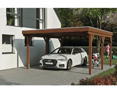 Produktbild von Einzelcarport SKAN Holz Grunewald 427 x 554 cm Nussbaum