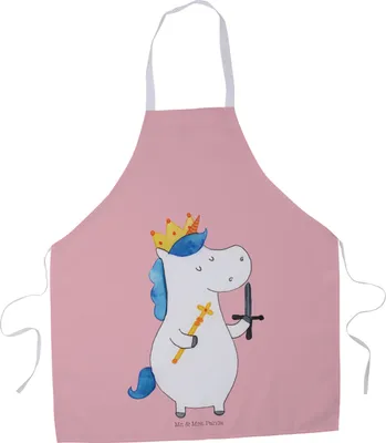 Produktbild von Mr. & Mrs. Panda Schürze Einhorn König mit Schwert - Rot Pastell - Geschenk, Mittelalter, Küchenzubehör, Küchenschürze, Ritter, Einhörner, Unicorn, Grillmeister-Schürze