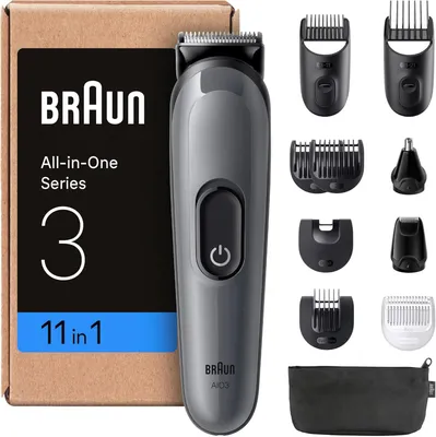 Zdjęcie produktu dla Zestaw trymera wielofunkcyjnego Braun 11 w 1, trymer do brody i włosów, trymer do włosów w nosie, 14 ustawień długości 3–21 mm, wodoodporny, akumulator na 50 minut, Multigroom dla mężczyzn
