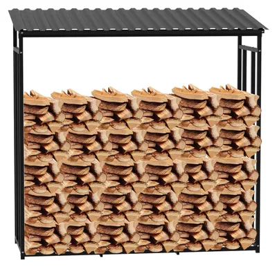 Obrázek produktu pro Vigevee, venkovní regál na dříví, rozměry 185 x 70 x 185 cm, pozinkovaná kovová stříška, zvýšená odkládací plocha a dvouvrstvá ochranná plachta