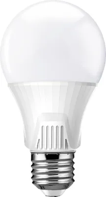 A studio shot of a single LED light bulb against a white background.