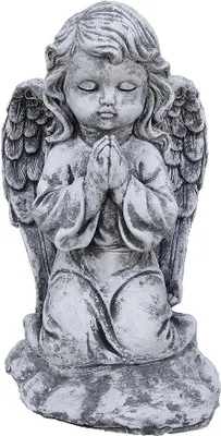 Imagen del producto de Figura de ángel arrodillado, hecha de piedra maciza, resistente a las heladas y a las inclemencias del tiempo, hasta -30°C