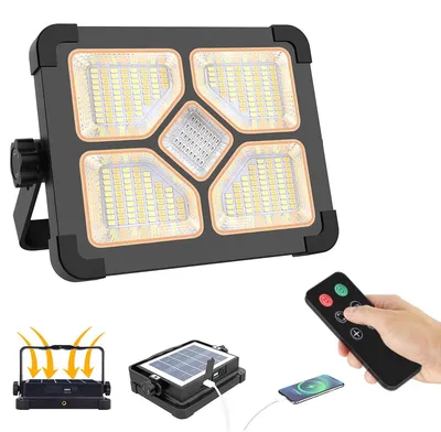 LED-Bauleuchte 150 W, Akku 15000 mAh, Solar, 296 LEDs, IP66, tragbar