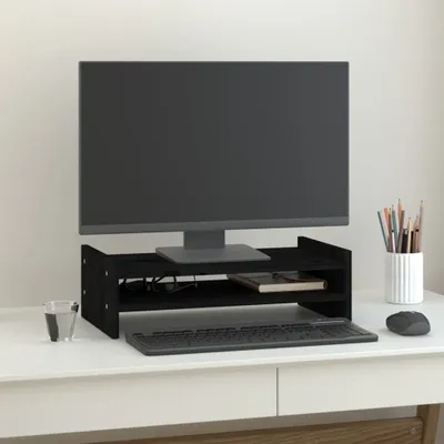 Obrázok produktu pre vidaXL Stojan na monitor čierny 50x27x15 cm z masívneho borovicového dreva