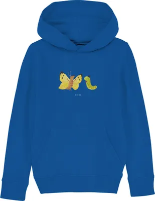 Produktbild von Mr. & Mrs. Panda Kinderpullover Raupe Schmetterling 7-8 Jahre (122/128) - Royal Blue - Geschenk, Hoodie, Sweatshirt, Lustige Sprüche, Kokon, Sweater, Hut, Zitronenfalter
