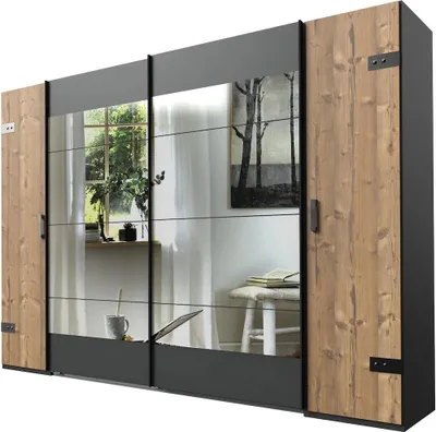 Produktbild von Wimex Stockholm Schwebetürenschrank Graphit/Silver Fir mit Spiegel 227 cm