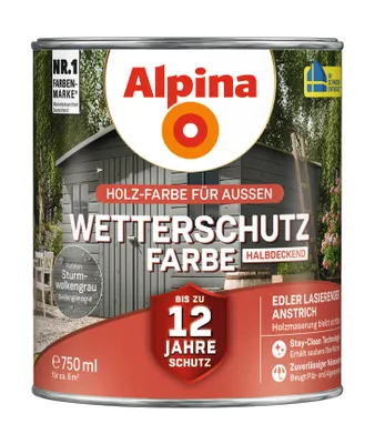 Produktbild von Alpina Wetterschutzfarbe halbdeckend 0,75 L sturmwolkengrau
