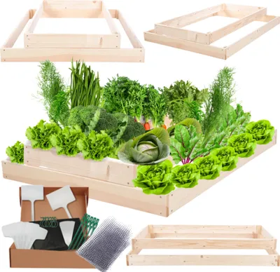 Produktbild von MODO24 Hochbeet Holz, Pflanzkasten, Massivholz, Kiefer, Kräuterbeet, Blumenkasten, Garten, Terrasse, 18x90x120 cm, Natur, ZP09