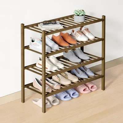 Produktbild von Schuhregal Bambus 4 Ebenen stapelbar Walnuss