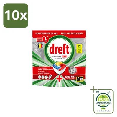 Produktbild von 10 x Dreft Platinum Plus All-in-One Geschirrspültabs Lemon - 186 g - Großpackung - 10 Stücke