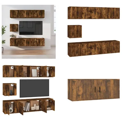 Produktbild von vidaXL 7 tlg. TV Schrank Set Räuchereiche Holzwerkstoff - TV-Schrank-Set - TV-Schrank-Sets - Wohnwand - Schrankwand