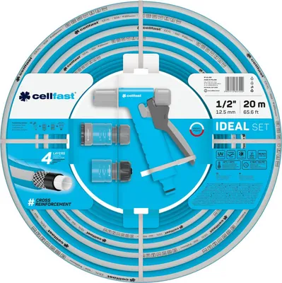 Produktbild von Beregnungsset Gartenschlauch Cellfast IDEAL 10-280 Schlauch 20m Pistolensprinkler Anschlag Durchgang Universalanschluss