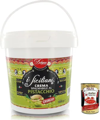 Produktbild von Dolgam Crema Spalmabile Al Pistacchio Con Granella Di Pistacchio, Knusprige Pistazien Streichfähige Creme Pistazien-Streichcreme mit Gehackten. 1kg Pistazie Streichcreme + Italian Gourmet polpa 400g