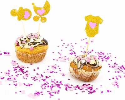 Produktbild von Oblique Unique 3 Topper Holzsticker Baby Shower Mädchen Kuchen Cupcake Deko Aufsatz