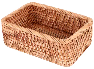 Rechteckiger Rotan-Korb mit Deckel, handgewebt, 20x14x8 cm