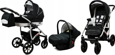 Produktbild von BabyLux® Largo | 3in1 Kinderwagen Set | Black Dots | Kombikinderwagen | Kinderwagenset | Buggy +