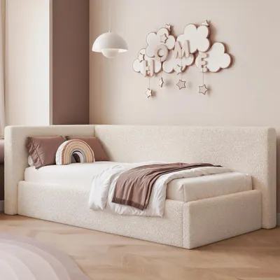 Produktbild von Eckbett Jugendbett Sampre 120x200 cm Ecru Links Plüsch – Bettkasten, Metalllattenrost