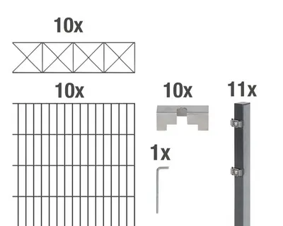 Image de Alberts 668280 Clôture à double barre "Nexus" comme set complet de clôture de 52 pièces, revêtu de matière plastique, anthracite, hauteur 100 cm, longueur 20 m