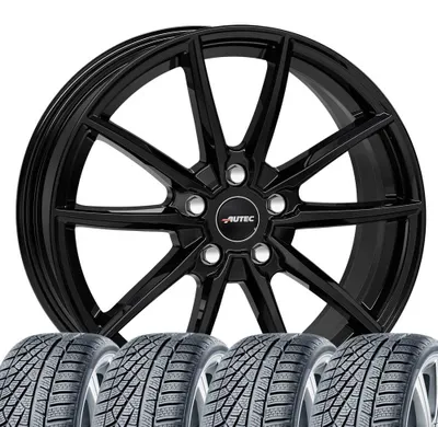 Image de 4 roues hivernales. Jeu complet de roues hivernales pour VW Golf VIII, Beetle, Caddy, Golf VII, Touran, T-Roc. Jantes : 7x17 Skara SW. Pneus : 205/55 R17 95V Hankook Winter