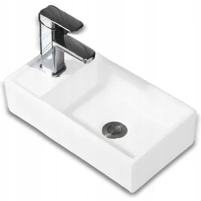 Zdjęcie produktu dla Prostokątna, biała umywalka ceramiczna do montażu na blacie, 40 x 22 cm