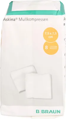 Zdjęcie produktu dla ASKINA MULLKOMPRESSEN 7,5X7,5CM 8-krotne niesterylne, 100 szt. COM